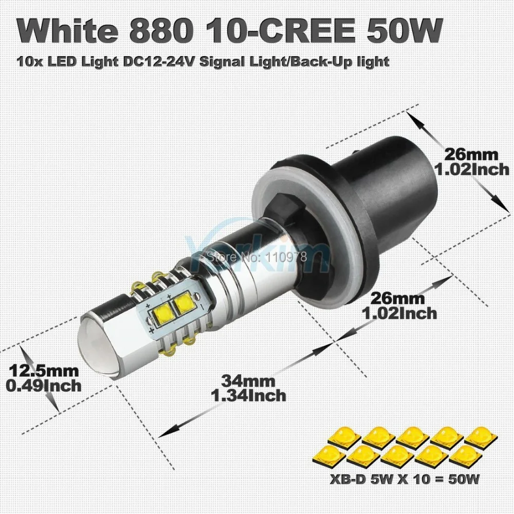 2 шт. 6000K 880 50 Вт CREE чипы 10 светодиодный лампы Чрезвычайно яркий белый сигнальный