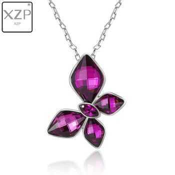 

XZP 5pcs Dream Purple Crystal from Austrian Butterfly Pendant Necklace with Irregular Square Link Chain Necklaces & Pendants