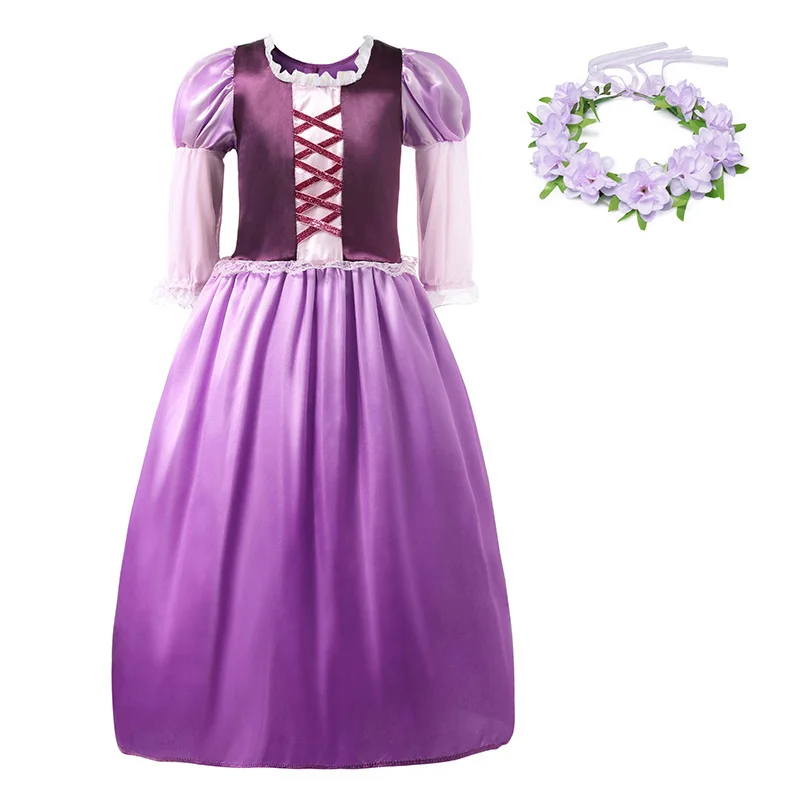 YOFEEL/карнавальный костюм принцессы Рапунцель для девочек; детская одежда с рукавами-лепестками; детское летнее платье для вечеринки на Хэллоуин - Цвет: Rapunzel Dress Set4