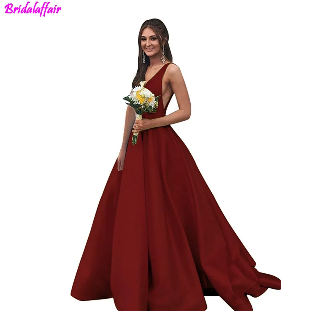 2019 V-Neck Long Prom Dresses with Pockets Satin Evening Dresses Gowns for Women vestido de fiesta Black Formal Dresses 2019 V-Neck Long Prom Dresses with Pockets Satin Evening Dresses Gowns for Women vestido de fiesta Black Formal Dresses