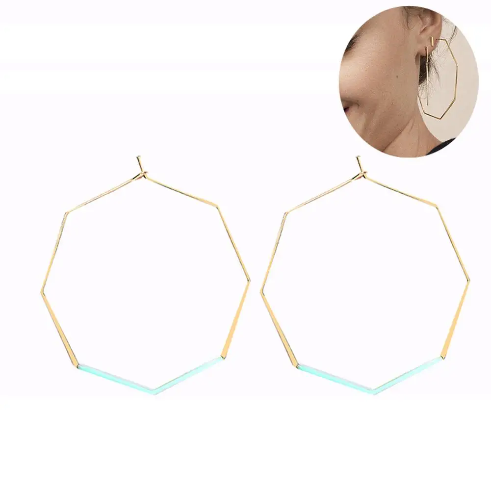

Fashion Women Hollow Octagonal Enamel Dangle Hoop Earrings Statement Jewelry New