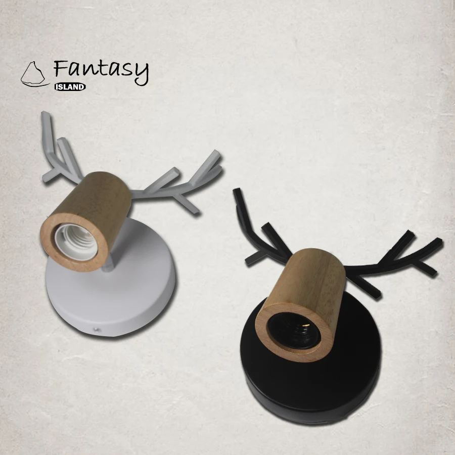 

Nordic creative Minimalist E27 LED bulb wooden Deer head bedroom living room wall light