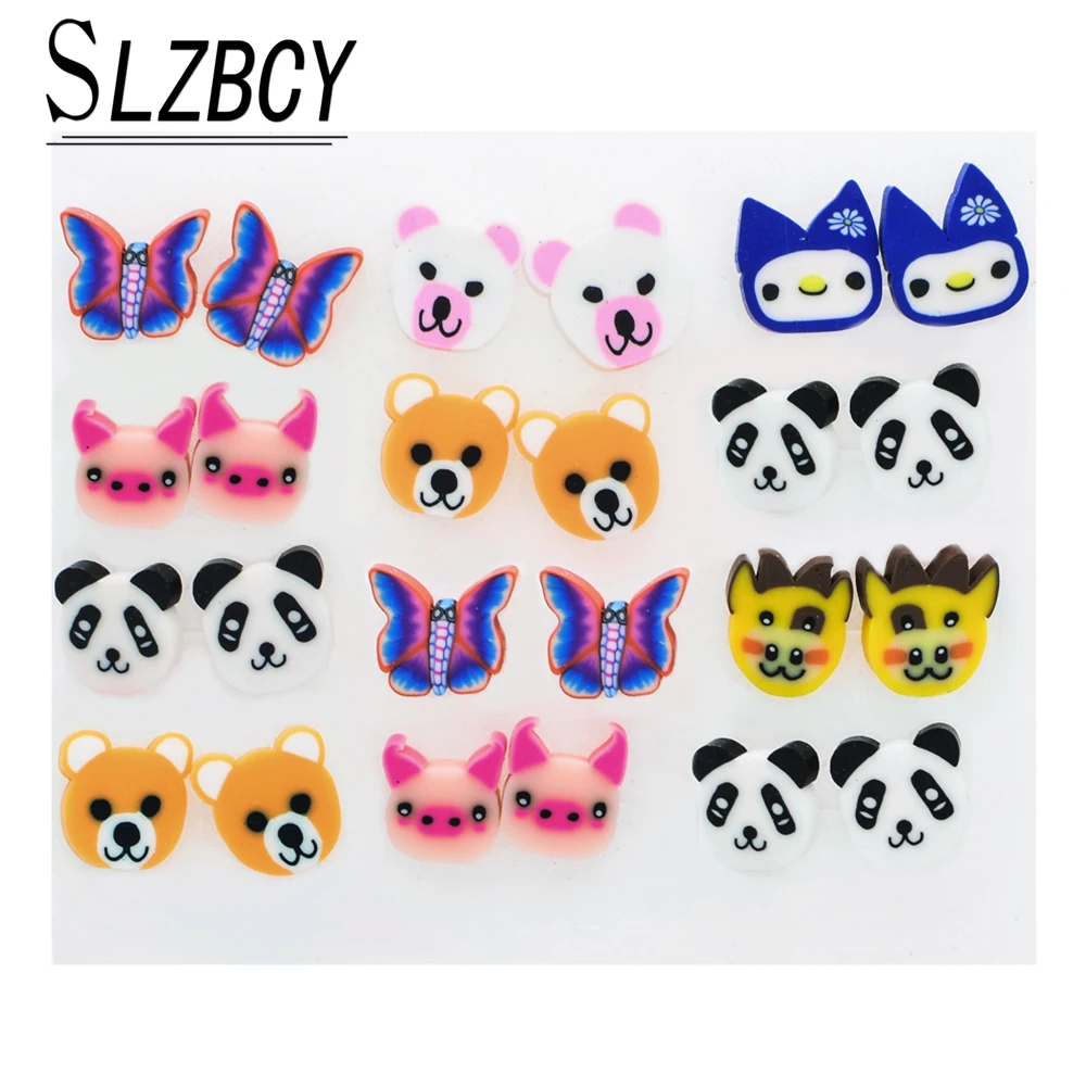 

SLZBCY Randomly Mixed Fruit Animal Flower Resin Stud Earrings Set For Kids Trendy Jewelry Childrens Day Gift 12 Pairs/Lot