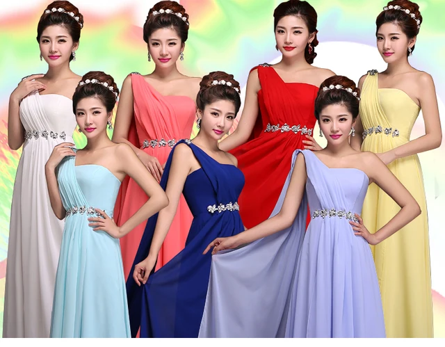 Beauty Emily fashionable one shoulder Bridesmaid's dresses custom a-line Bridesmaid Dress school Party gowns Vestido De festa