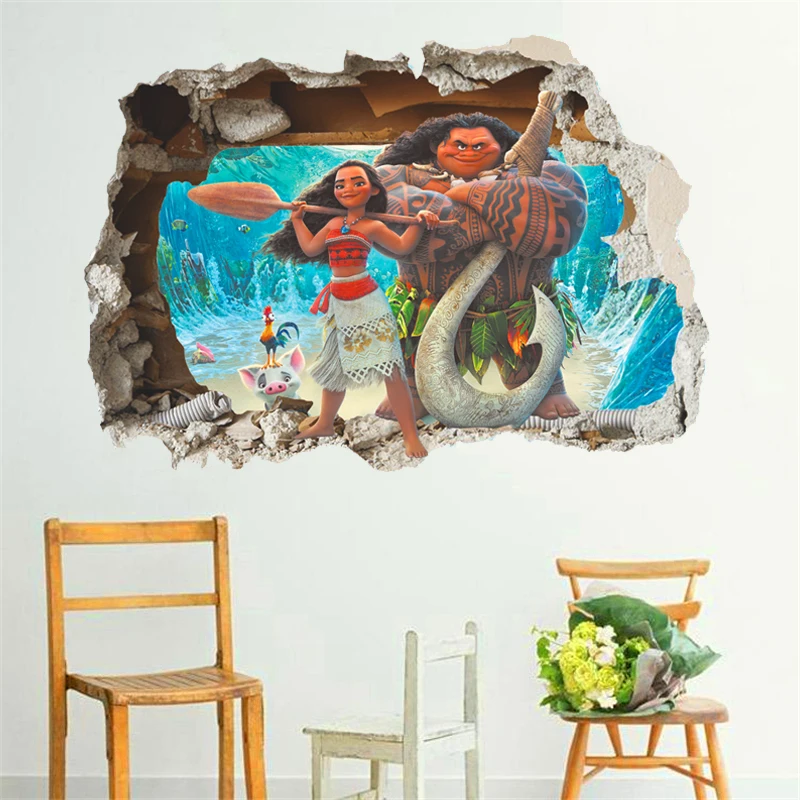 Moana Maui Vaiana Wall Sticker For Kids Rooms 3d Effect Wall Decals Childre...