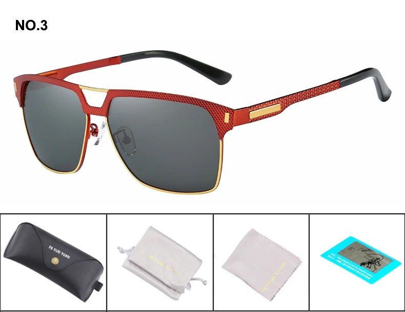 FS YURI YUAN винтажные мужские спортивные очки наивысшего качества мужские HD поляризованные очки для рыбалки модные очки для вождения 8752 - Цвет: c3 red