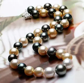

stunning 10-11mm south sea white black multicolor pealr necklace