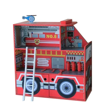 

Doll House Large Boys Big Wooden Car House Pretend Toy Kids Fire Truck Real Life Wooden Dollhouse with Furniture Birthday Gift