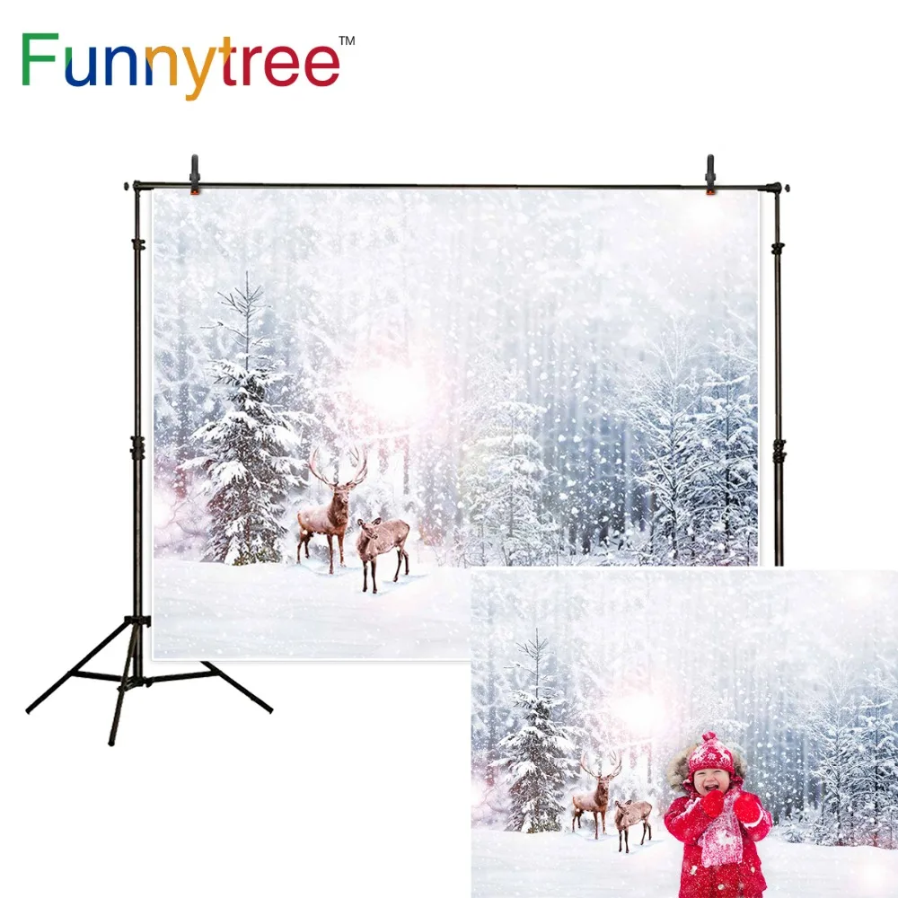 Funnytree фон для фотосъемки лес зима Страна Чудес Пейзаж снег олень яркий открытый Рождественский фон для фотосъемки