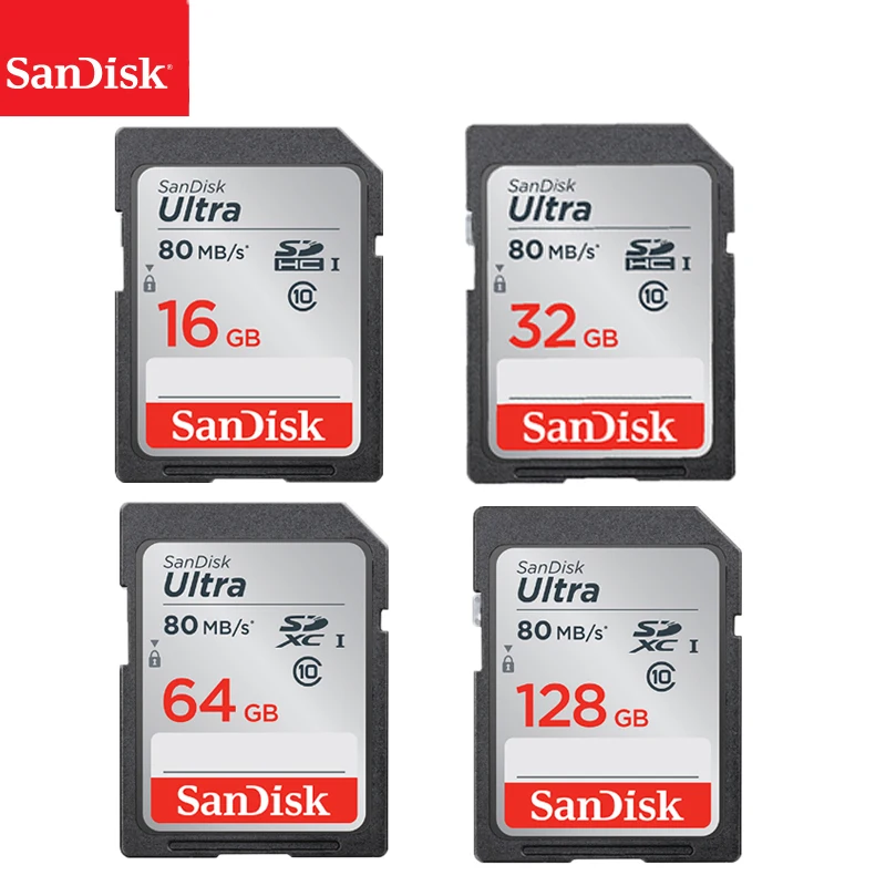 Двойной Флеш-накопитель SanDisk Ultra 16 Гб оперативной памяти, 32 Гб встроенной памяти, 64 ГБ 128 Гб класс 10 SDHC карты SD карта памяти SDXC карты C10 80 МБ/с. sd-карта Поддержка официальный проверки