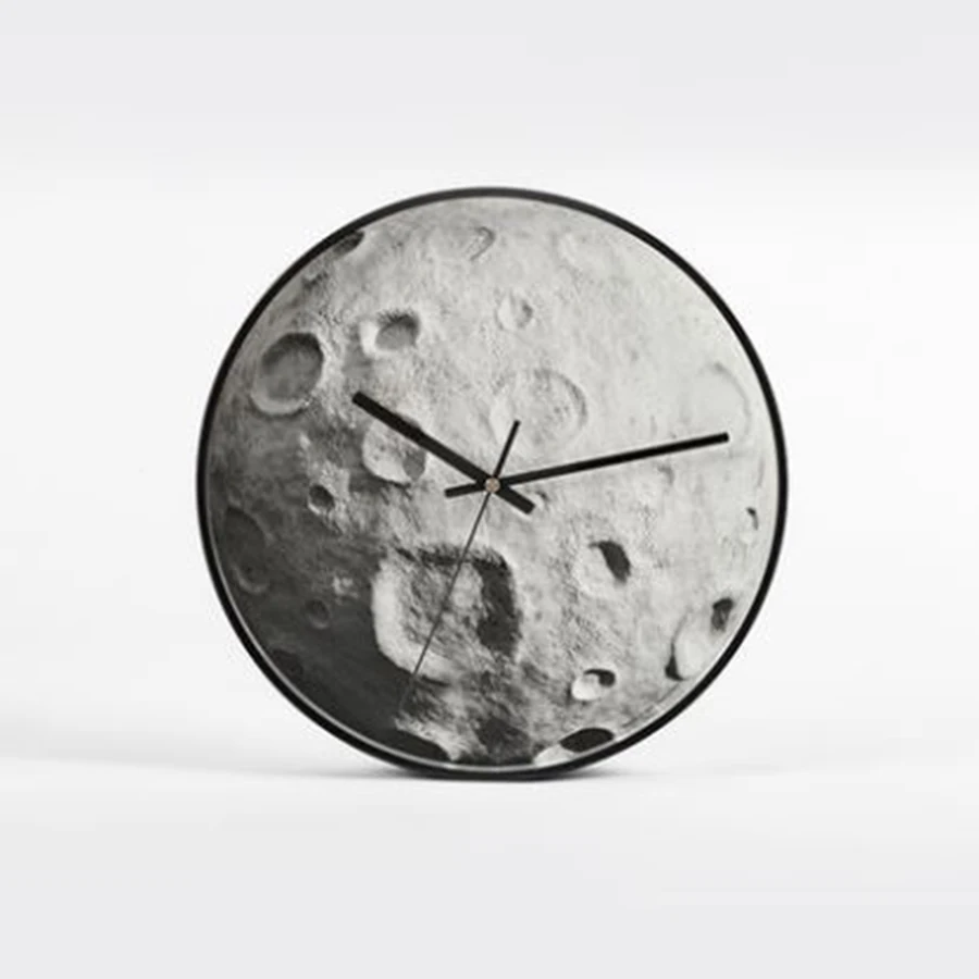 Moon Silent Wall Clock Bedroom Black Metal Decorative Creative Wall