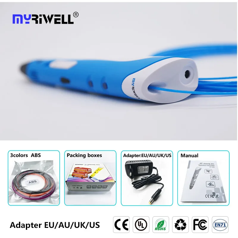 Myriwell 3d Ручка 3d+ 100 м pla нити 3d печатных ручка 3 d Ручка 3d ручки для детей искусство рисования инструменты лучший подарок для детей - Цвет: only  blue   pen