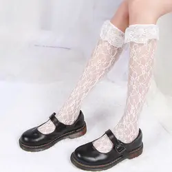 Белые носки до середины икры в стиле Лолиты для девочек милые женские кружевные носки с цветочным рисунком подарок для мамы носки на