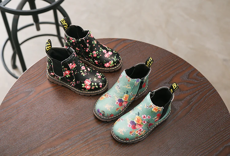 COZULMA/Детские ботильоны для девочек и мальчиков; ботинки «Челси» с цветочным принтом; осенние ботинки martin для девочек; детская зимняя обувь; размеры 21-36