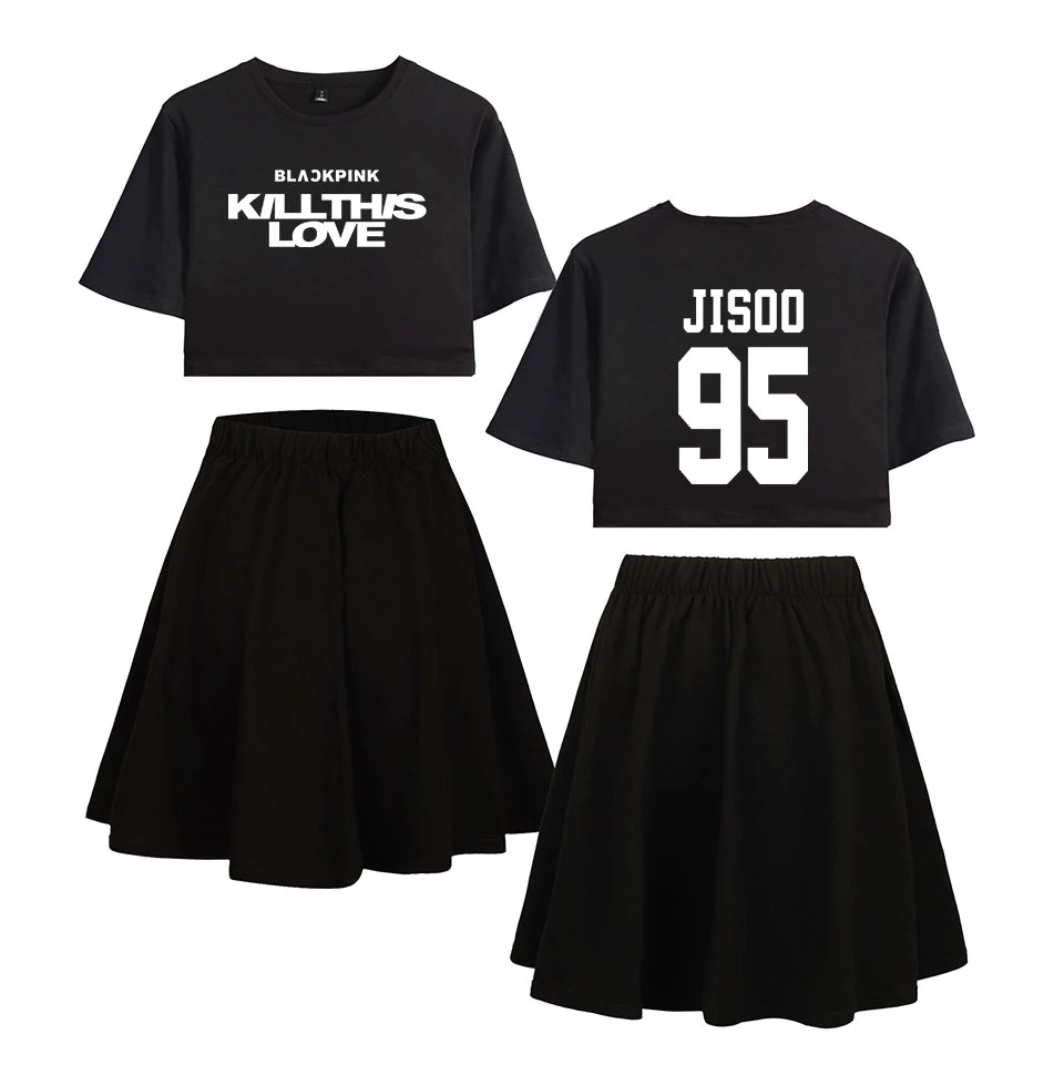 Черно-розовая юбка KILLTHISLOVE и футболка с коротким рукавом для женщин, Лидер продаж, топы Kpop, Повседневное платье с принтом в Корейском стиле для девочек, Новое поступление