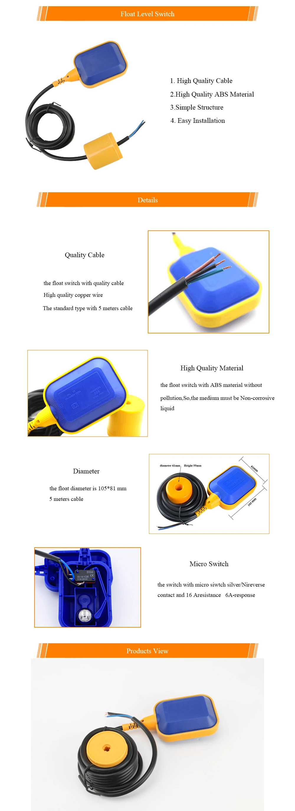 cable float level switch 8