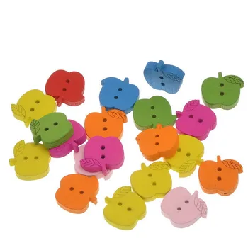 

50pcs 16x15mm 2 Holes Mixed Cute Apple Dyed Wooden Decorative Buttons For Sewing Scrapbooking Crafts MZ0029X