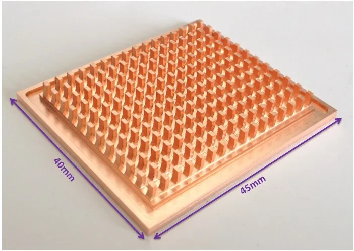 

40*45 53*53mm HeatSink Pure Copper Radiator Notebook Bridge Chips IC 42 fin Copper Column Base Water Cooled Head Bottom Surface