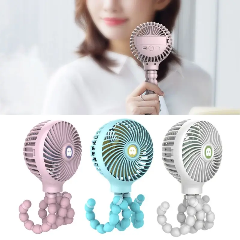 Premium New Mini Portable USB Charging Hanging Octopus Shape Stand Adjustable Handheld Fan Cooler for Baby Stroller Student Use