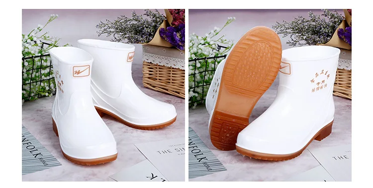 Нескользящая Уличная обувь на среднем и низком каблуке сапоги для гигиены пищевых продуктов Белая обувь для дождливой погоды и дождливой погоды женские резиновые сапоги