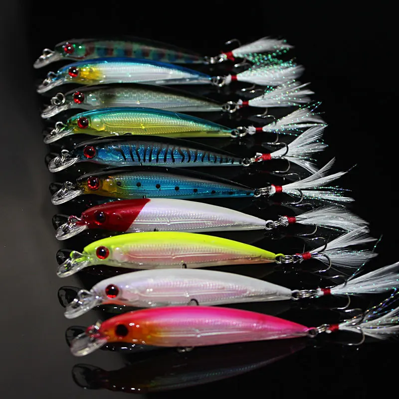 

10Pcs 9cm 8g Minnow Fishing Lure Swim Hard Bait Artificial Plastic Feather wobbler Bait Crankbait Fishing Tackle
