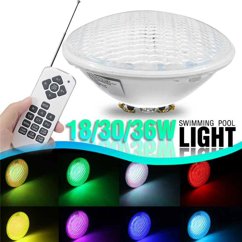 

18/30/36W Underwater Swimming Pool RGB Lamp with Remote Controller Color Changing Wall Mounted Waterproof IP68 Submersible Light