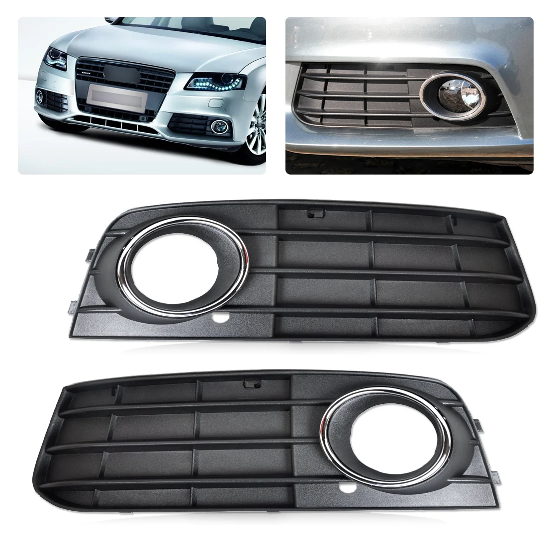 

beler 2x High Quality ABS Plastic Right & Left Fog Light Lamp Cover Grille 8K0807681A01C for Audi A4 B8 2008 2009 2010 2011 2012