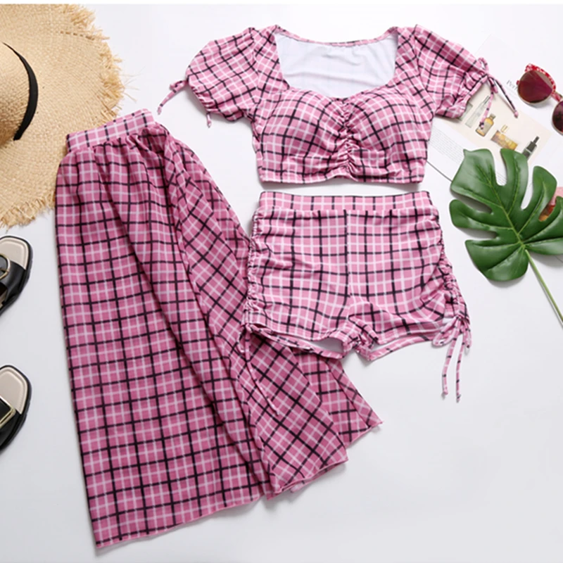 

2018 Plus Size swimsuit two piece Tankini Women pink Bathing Suit Padded Brasil Sexy Swimming Suit lattice Bottom Sport Swimwear