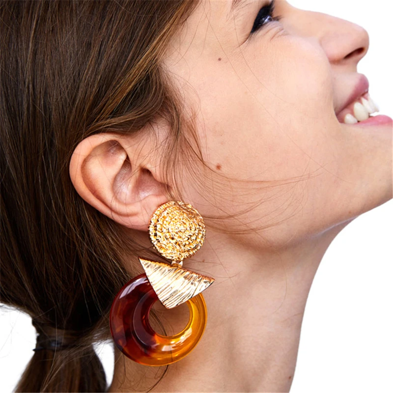 

FASHIONSNOOPS Ethnic Statement Earrings Vintage Exaggerated Big Dangle Drop Earrings For za Women Resin Jewelry