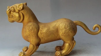 

USPS to USA S2266 14" Old Chinese Dynasty palace Copper Gild White Tiger Beast Statue sculpture
