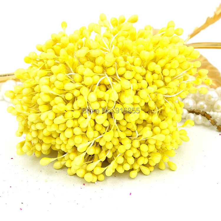 

Free shipping 900pcs/lot 5mm light yellow color Double heads pearl flower stamen floral stamen cake decoration craft DIY