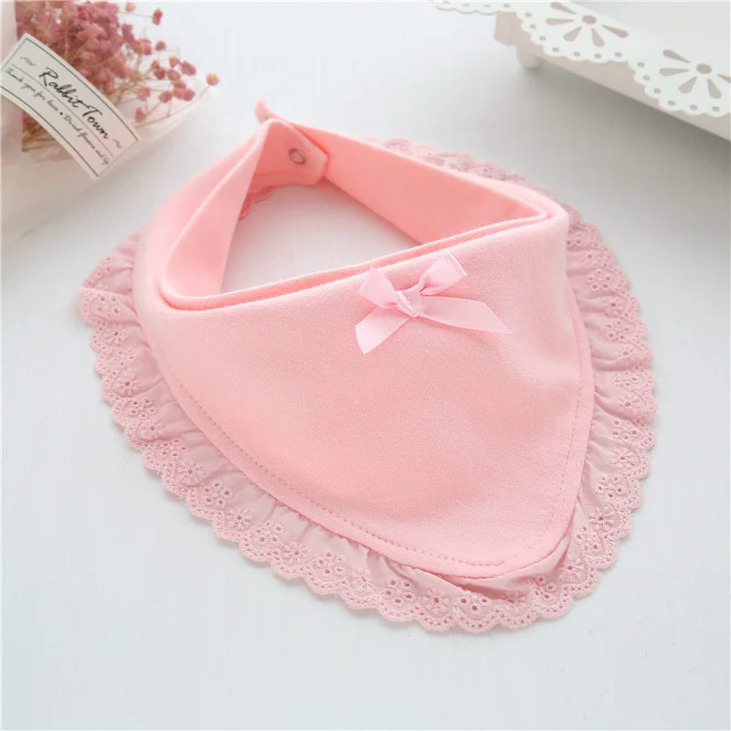 Baby Girl Lace Cotton Bib Solid Color Princess Style Buttoned Triangle Bib Maternal And Child Baby Products (2)