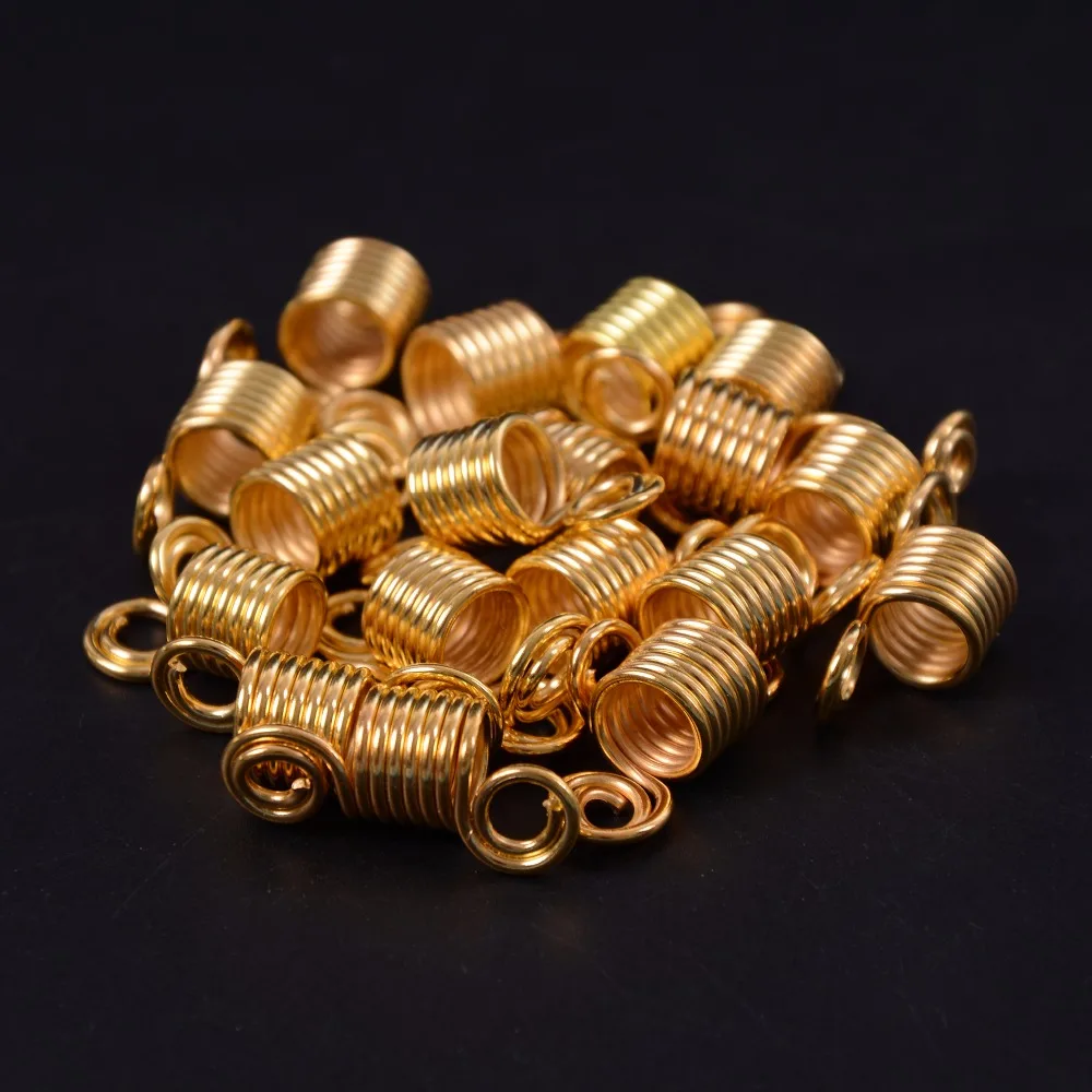 Gold and Silver metal spring tube 7 ring dreadlock beads for braids hair beads for dreadlocks adjustable hair braid cuff clips