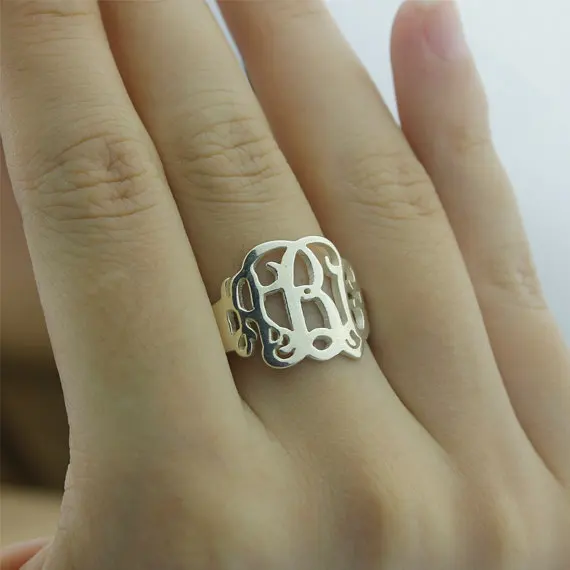 Wholesale Monogram Ring Personalized Initial Sterling Silver Hand Cut Name Custom Unisex Jewelry ...