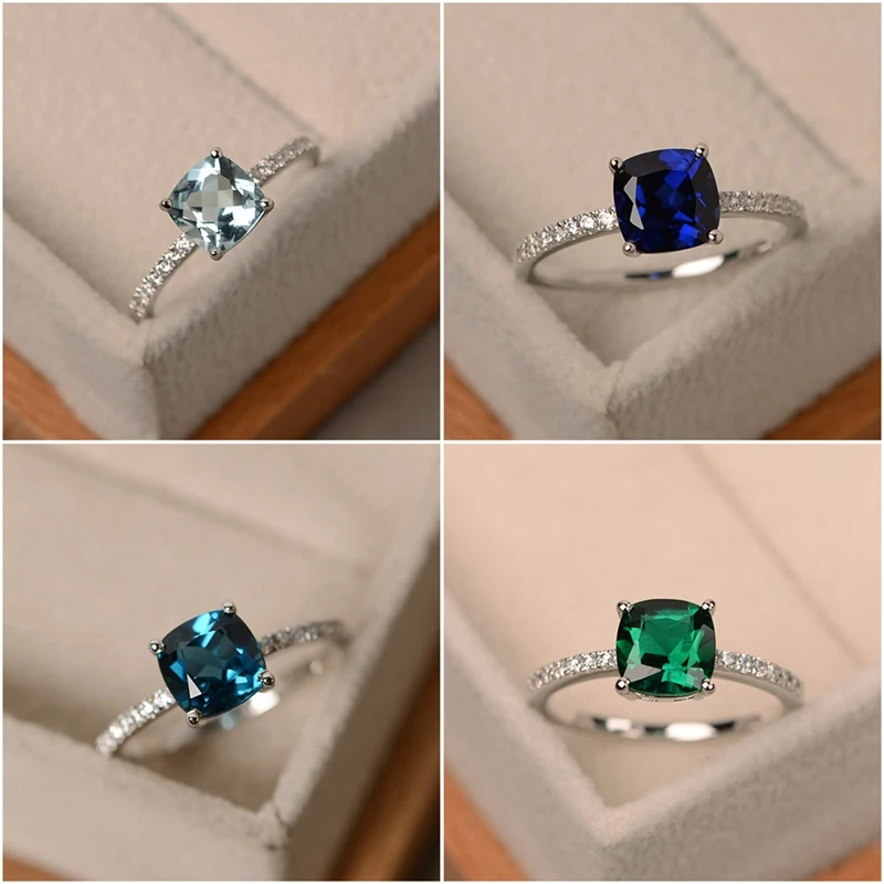 Diseño de Moda anillo gran cuadrado cielo anillos de piedras azules para mujer joyería de boda regalo compromiso anillos de piedra con incrustaciones de lujo|Anillos| - AliExpress