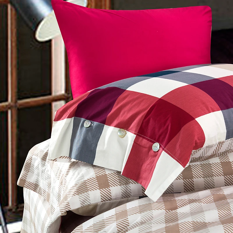 Waliicorners 4pcs 100%Cotton Printed Bedding set Button Duvet Cover set Bedsheet Pillowcases Queen King Size bed linen 37 IMG_3837