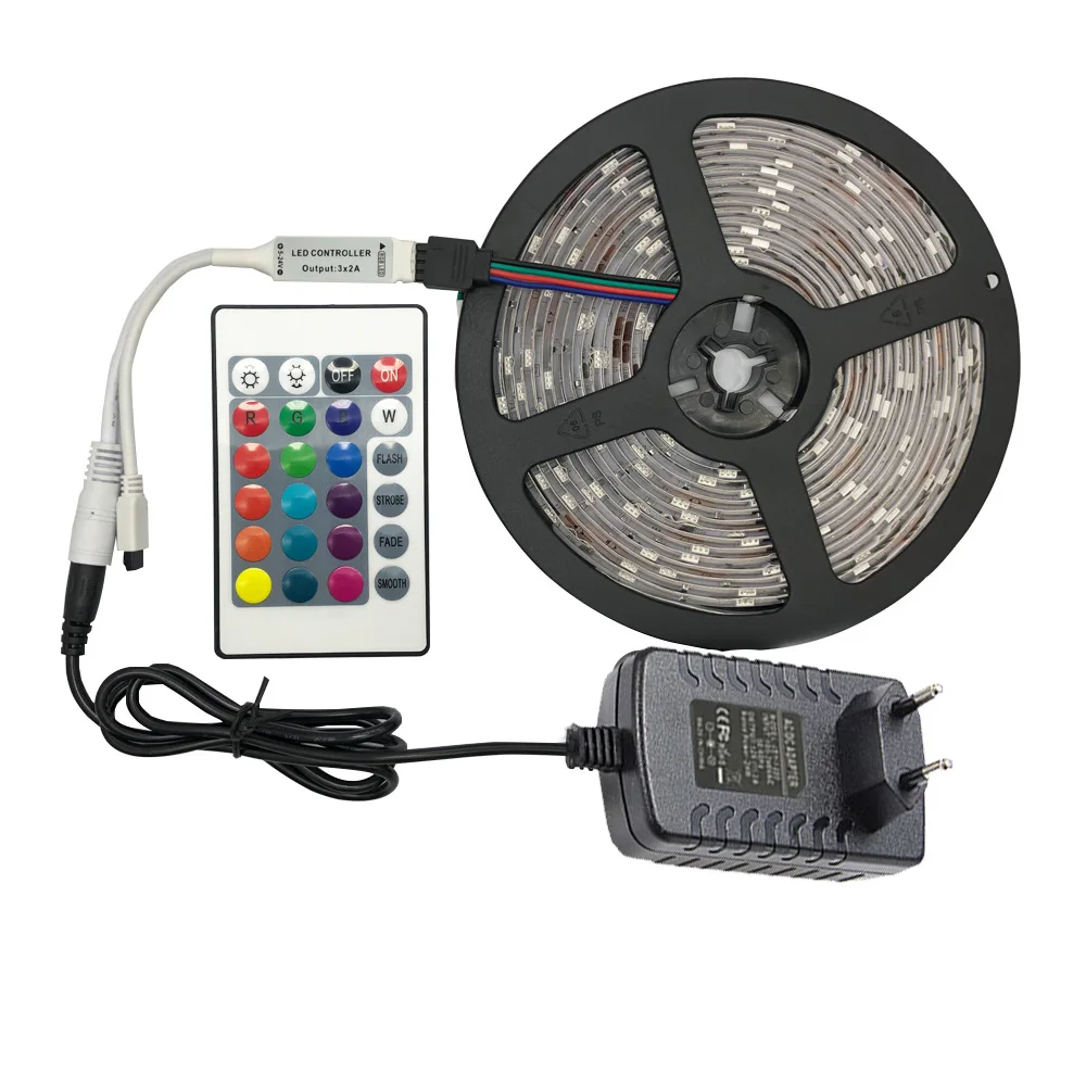 

5 meter 300Leds Non-waterproof RGB Led Strip Light 2835 DC12V 60Leds/M Flexible Lighting Ribbon Tape +24key Controller