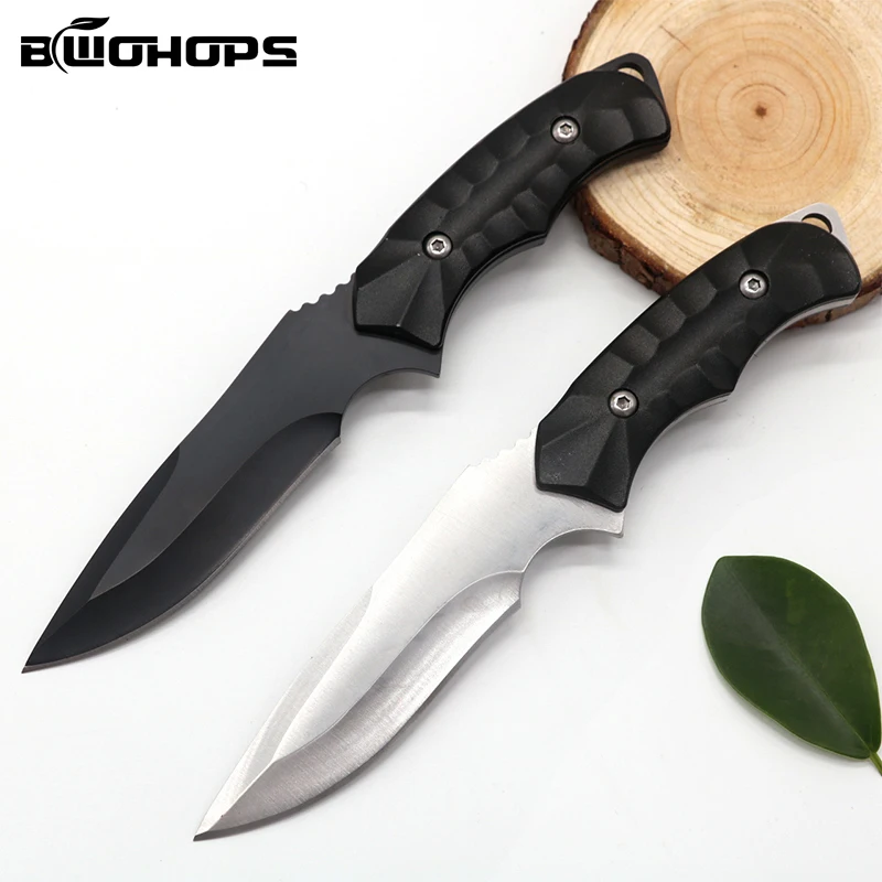 

BWOHOPS Hunting CS Go Knife Hand Straight Tools Outdoor Camping BBQ Cutter Survival Tactical Self-defense Sharpen With Scabbard