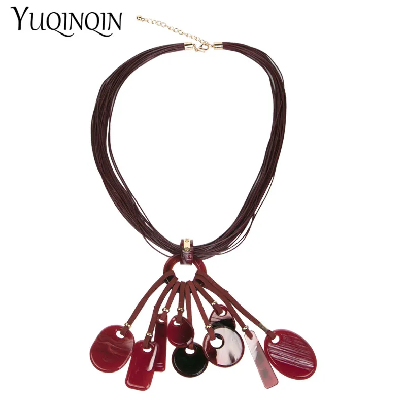 

Vintage Long Resin Rope Chains Fashion Geometric Pendant Necklace for Women Acrylic Designer Necklaces Girls Jewelry Wholesale
