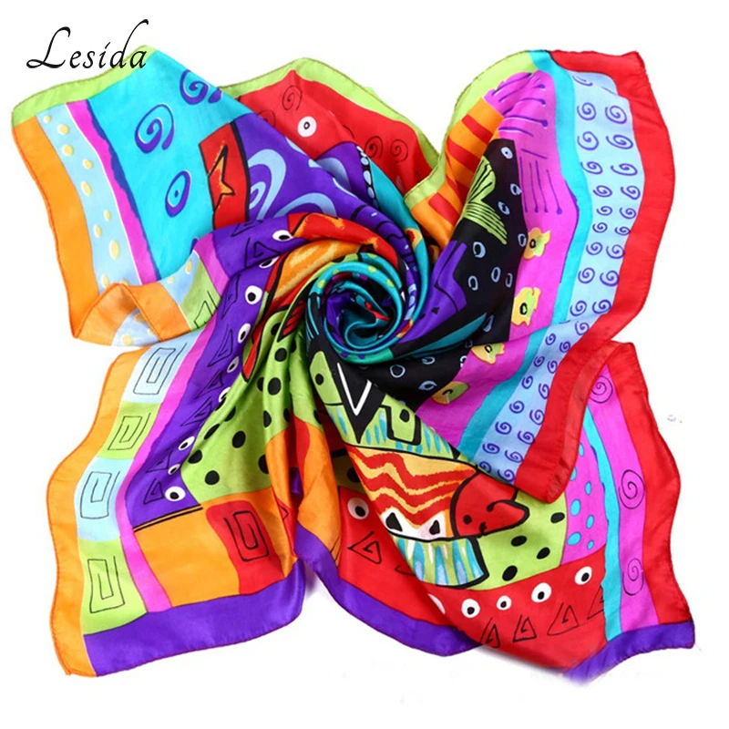

Fashion Silk Women Animal Print Scarf Red Paisley Fish Foulard Femme Soie De Marque De Luxe Joker Small Square Neck Scarves