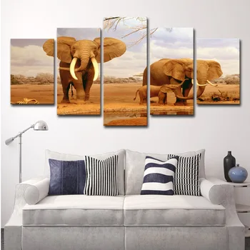 

5 Piece Large Modern African Elephants Prints Artwork Gallery Landscape Pictures Paintings on Canvas Wall Art for Living Room