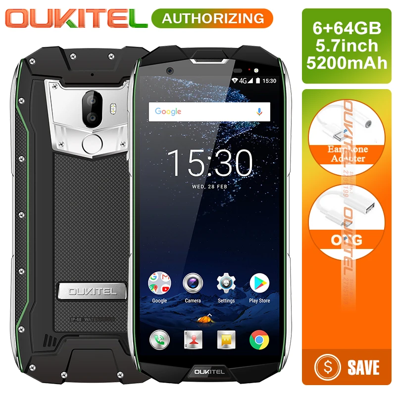 OUKITEL WP5000 5,7 "дисплей IP68 водонепроницаемый мобильный телефон MTK6763 Восьмиядерный Android 7,1 6 Гб 64 Гб 5200 мАч сканер отпечатков пальцев Смартфон