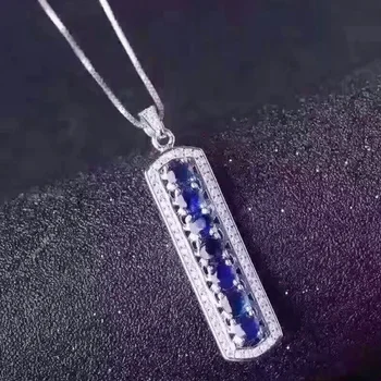 

Natural real sapphire rectangle necklace pendant Free shipping 925 sterling silver 0.15ct*7pcs For men or women L8102905