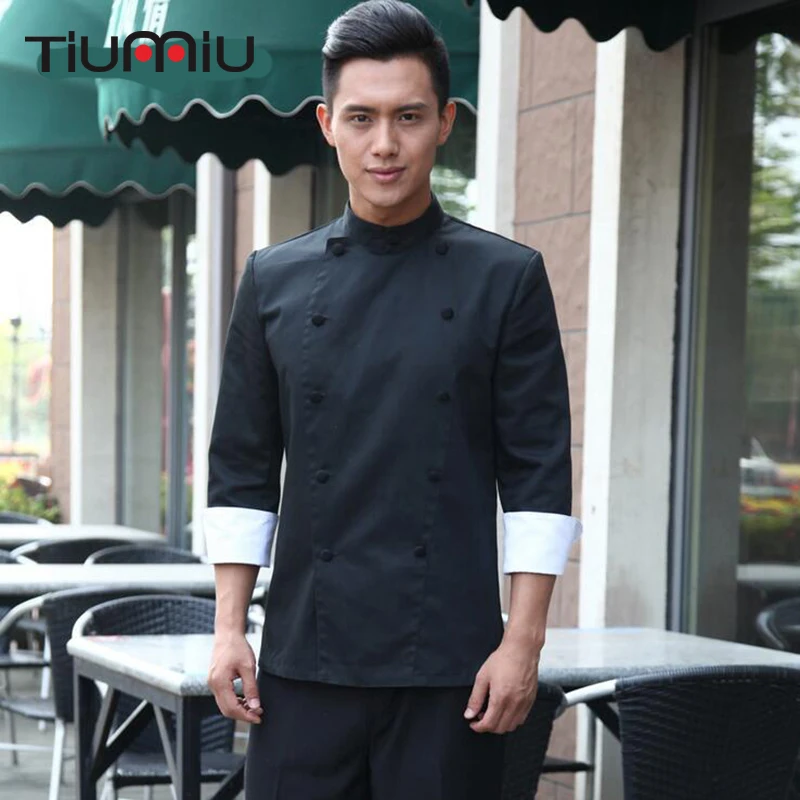 

Hotel Restaurant Kitchen Chef Work Clothes Men Chef Jacket Double Breasted Long sleeves Male Black White Cool Bake Chef Uniforms