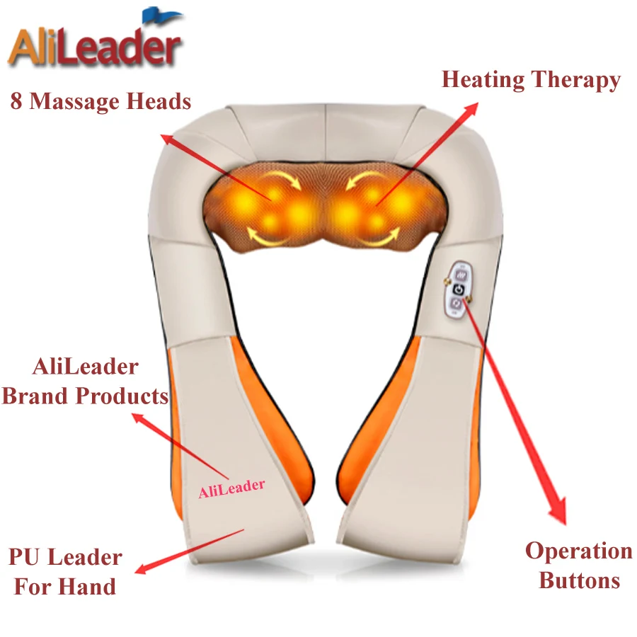 Alileader,, u-образный Электрический шиацу, массажер для спины, шеи, плеч, тела, инфракрасный 4D Массажер для разминания, Европейский штекер и плоская вилка