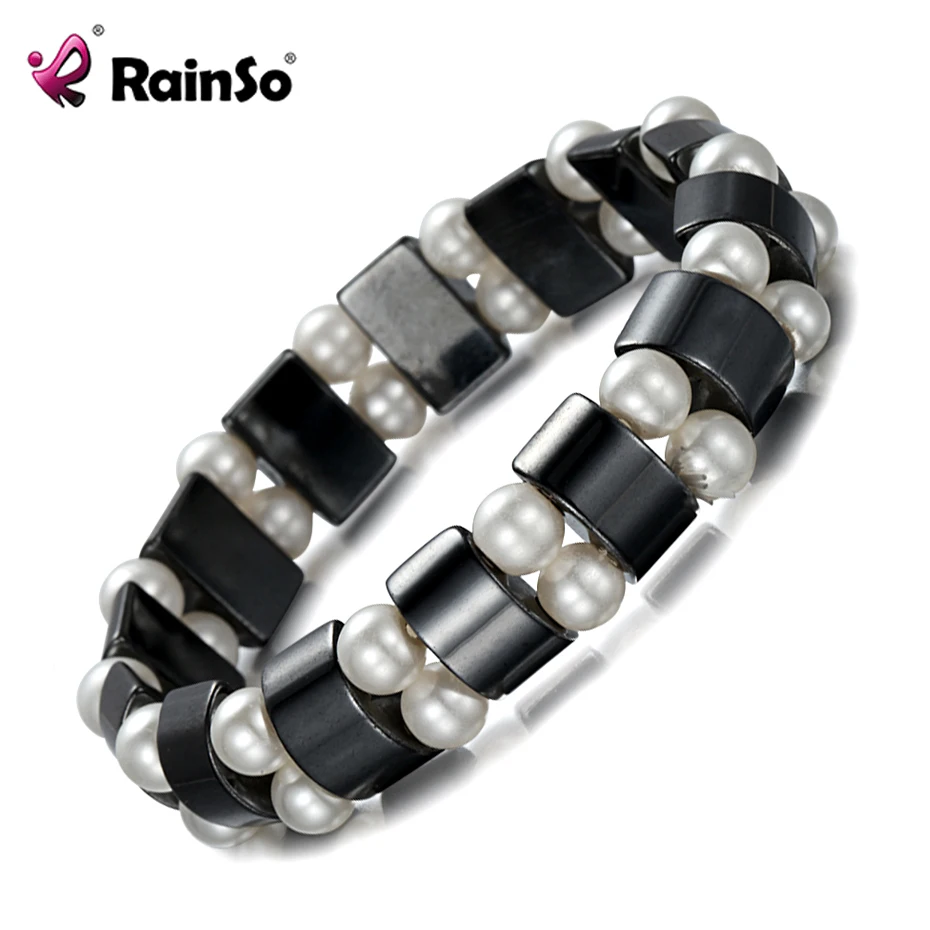 

Rainso Fashion Pearl Hematite Health Care Magnets Bracelets for Women Black Natural Stone Bracelet Jewelry Dropshipping 2019