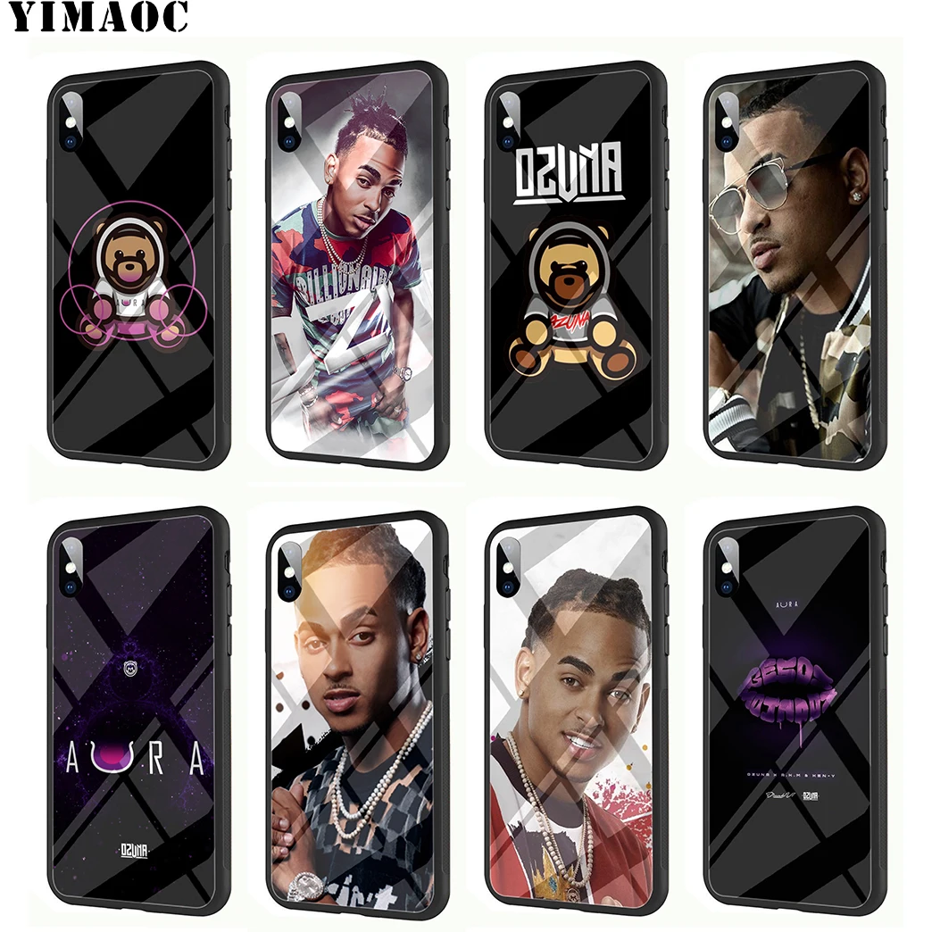 

YIMAOC Ozuna Bear Lucky Tempered Glass TPU Black Case for iPhone X or 10 8 7 6 6S Plus 5 5S SE Xr Xs Max Phone Cover