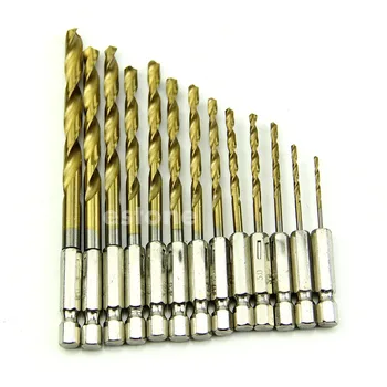 

13pcs/lot HSS High Speed Steel Titanium Coated Drill Bit Set 1/4 Hex Shank 1.5-6.5mm