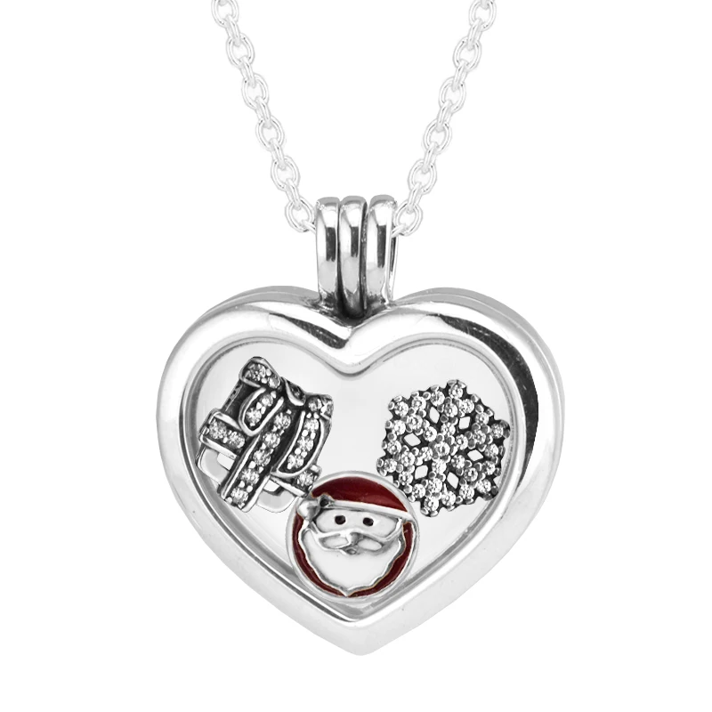 Подвешиваемый кулон сердце ожерелья с 3 внутренними частями Рождество маленькая Шарм Подлинная стерлингового серебра 925 ювелирные изделия подвески