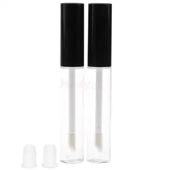 

Set of 2 Plastic 7ml Empty Refillable Clear Lip Gloss Tube Liquid Bottle Black Cap Lip Balm Container Vials with Plugs